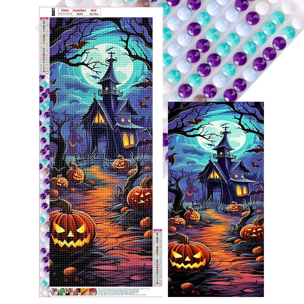 Halloween Pumpkin Castle - Full Round Drill Diamond Painting 30*70CM