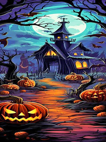 Halloween Pumpkin Castle - Full Round Drill Diamond Painting 30*70CM