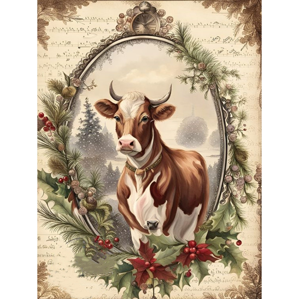 Cow In Retro Diary - Full Round Drill Diamond Painting 30*40CM