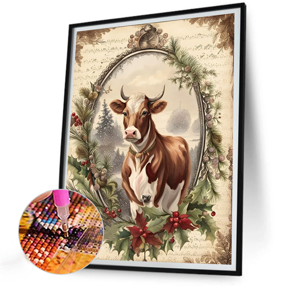 Cow In Retro Diary - Full Round Drill Diamond Painting 30*40CM