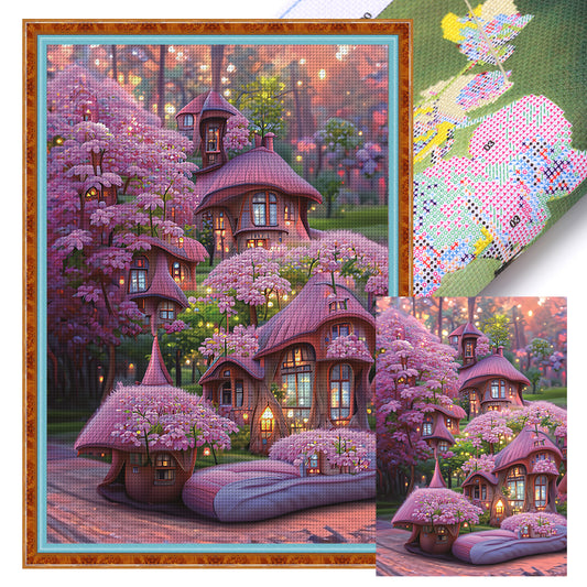 Pink Cabin - 11CT Stamped Cross Stitch 52*72CM