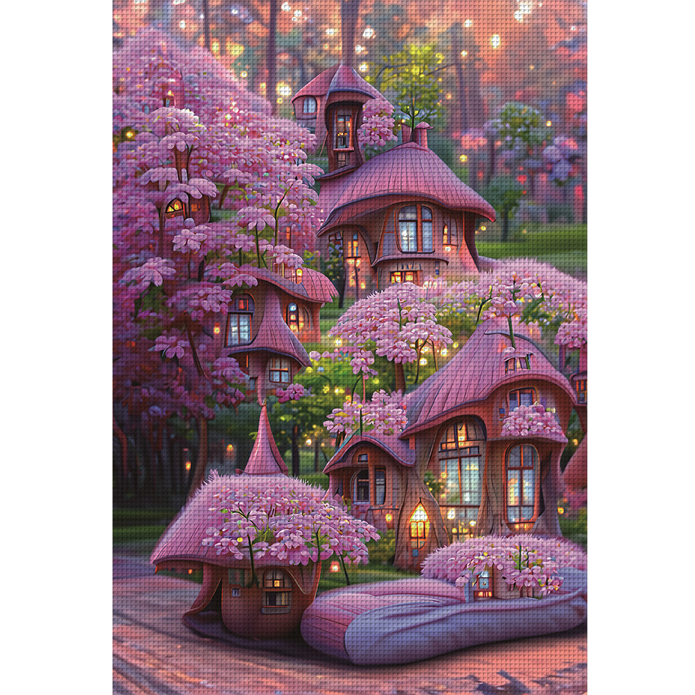 Pink Cabin - 11CT Stamped Cross Stitch 52*72CM