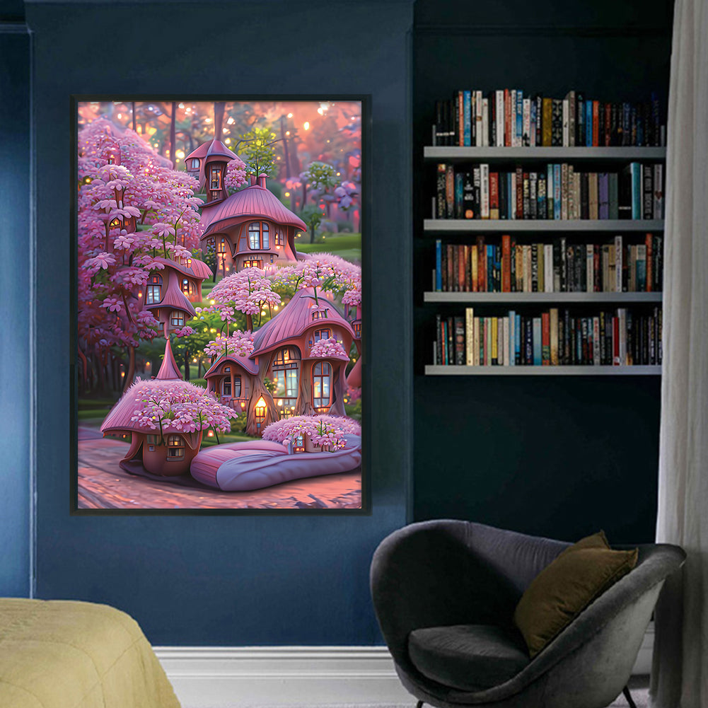 Pink Cabin - 11CT Stamped Cross Stitch 52*72CM