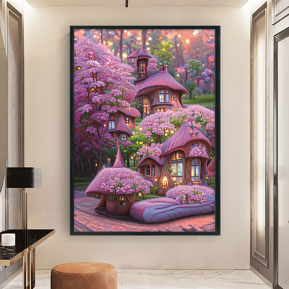 Pink Cabin - 11CT Stamped Cross Stitch 52*72CM