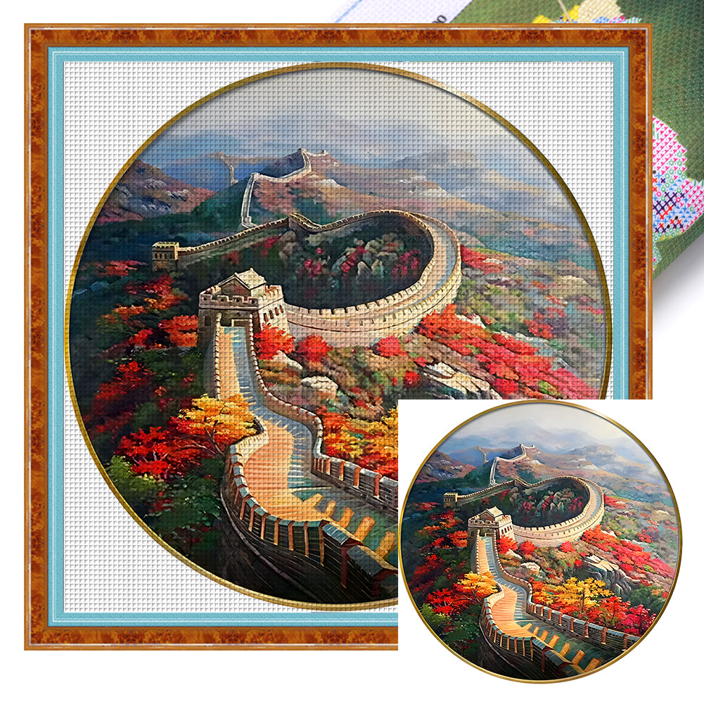 Round Version Of The Great Wall - 11CT Stamped Cross Stitch 60*60CM