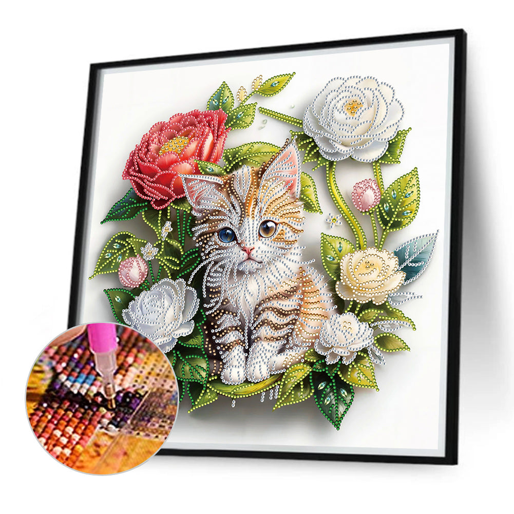 Simple Flowers And Cats - Special Shaped Drill Diamond Painting 40*40CM