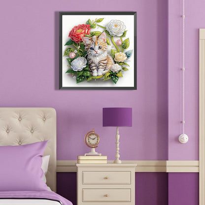 Simple Flowers And Cats - Special Shaped Drill Diamond Painting 40*40CM