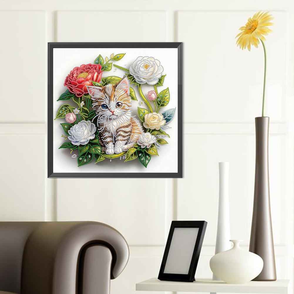 Simple Flowers And Cats - Special Shaped Drill Diamond Painting 40*40CM