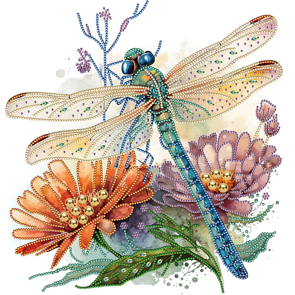 Simple Dragonfly And Flowers - Special Shaped Drill Diamond Painting 40*40CM