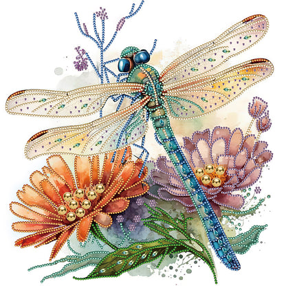 Simple Dragonfly And Flowers - Special Shaped Drill Diamond Painting 40*40CM