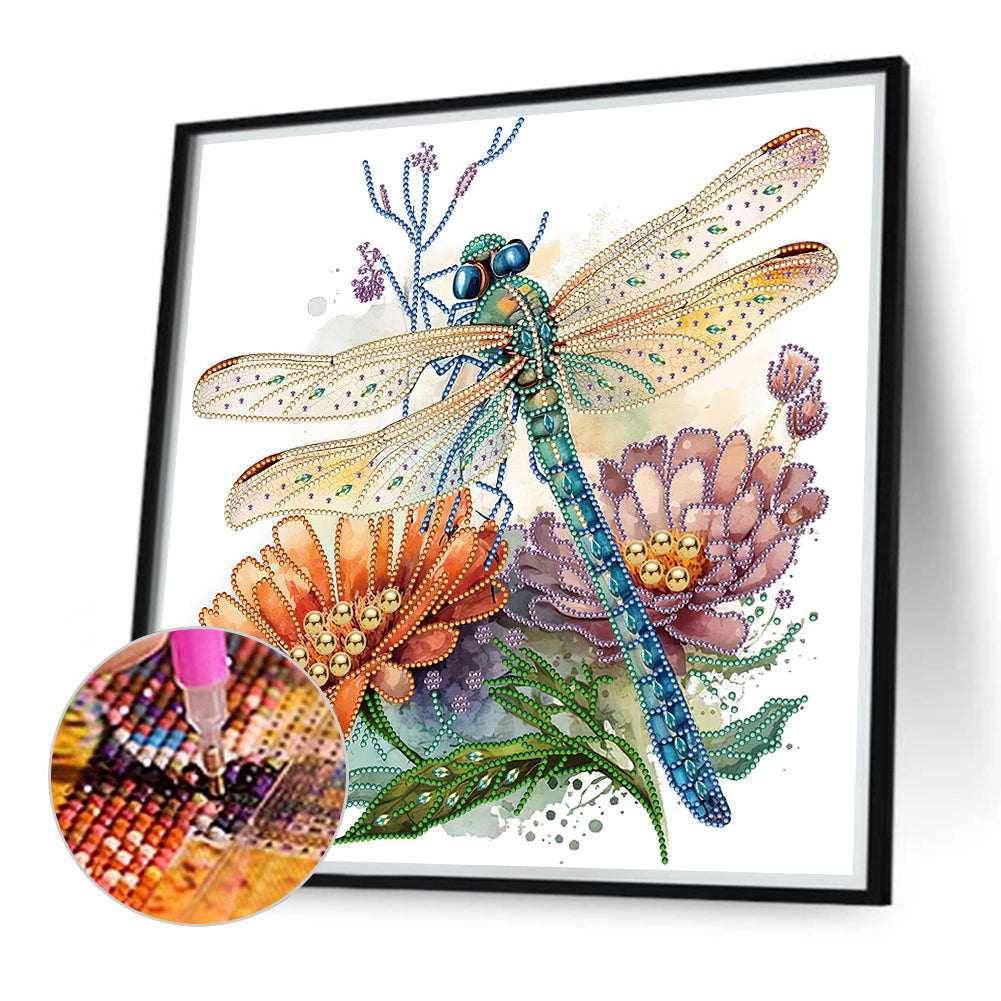 Simple Dragonfly And Flowers - Special Shaped Drill Diamond Painting 40*40CM