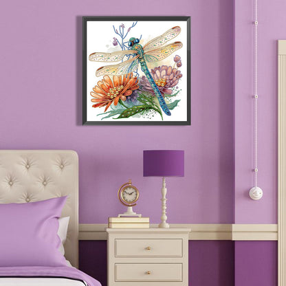 Simple Dragonfly And Flowers - Special Shaped Drill Diamond Painting 40*40CM