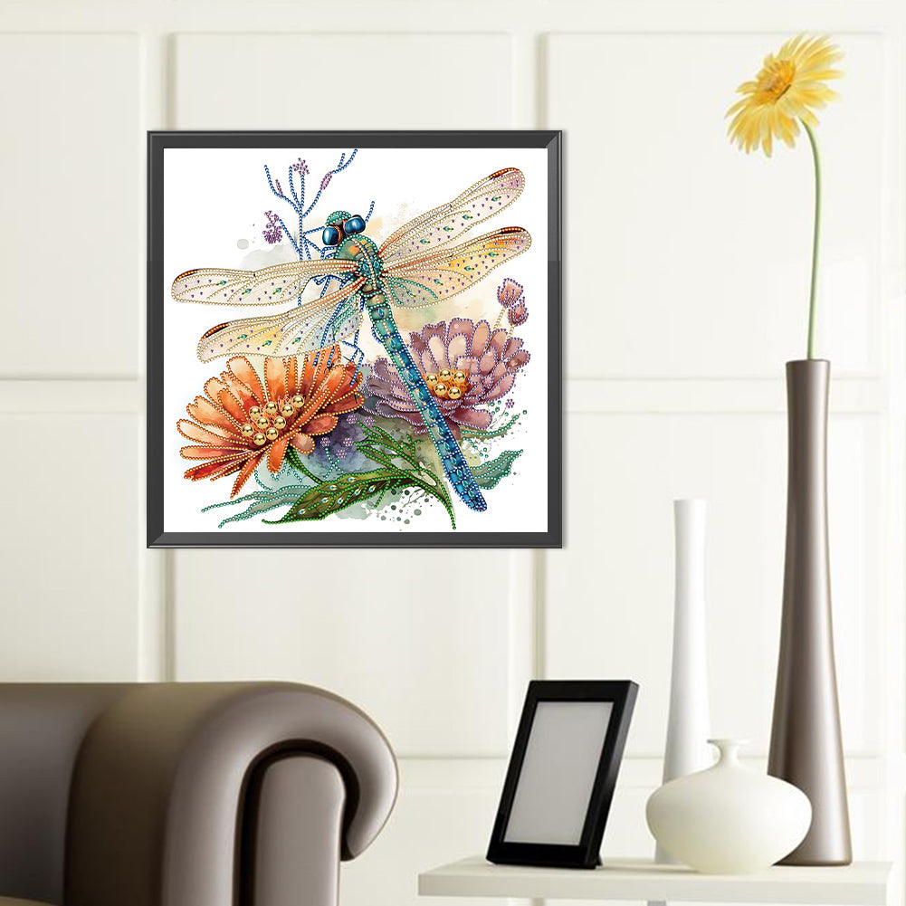 Simple Dragonfly And Flowers - Special Shaped Drill Diamond Painting 40*40CM