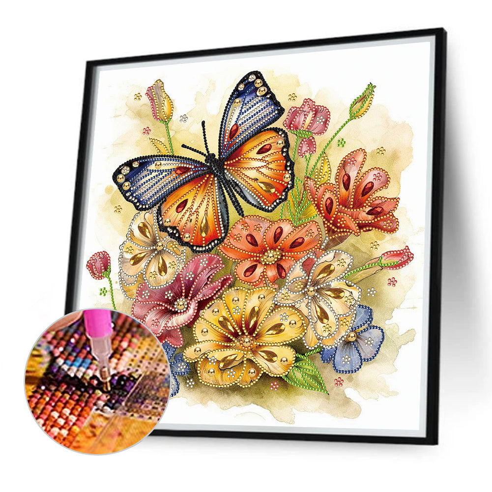 Simple Butterfly And Flower - Special Shaped Drill Diamond Painting 40*40CM