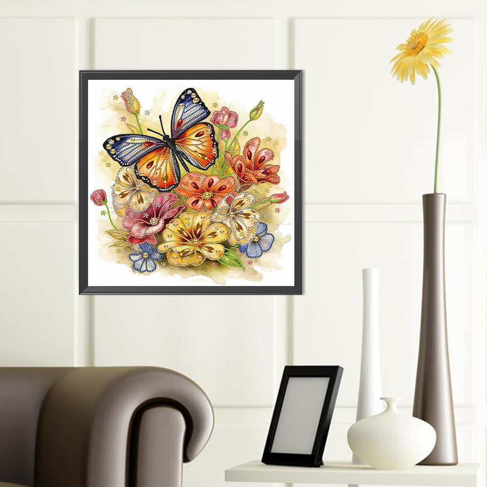 Simple Butterfly And Flower - Special Shaped Drill Diamond Painting 40*40CM