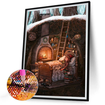 Tree House Little Girl - Full Round Drill Diamond Painting 30*40CM