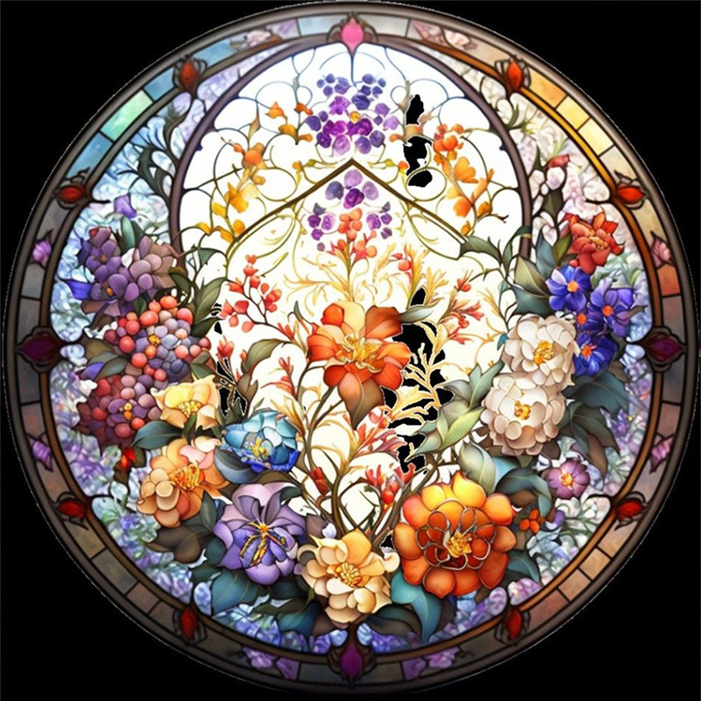 Glass Painting-Flowers - 11CT Stamped Cross Stitch 40*40CM