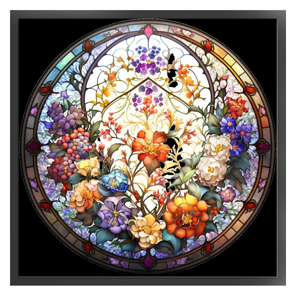 Glass Painting-Flowers - 11CT Stamped Cross Stitch 40*40CM