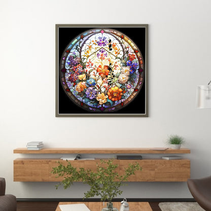 Glass Painting-Flowers - 11CT Stamped Cross Stitch 40*40CM