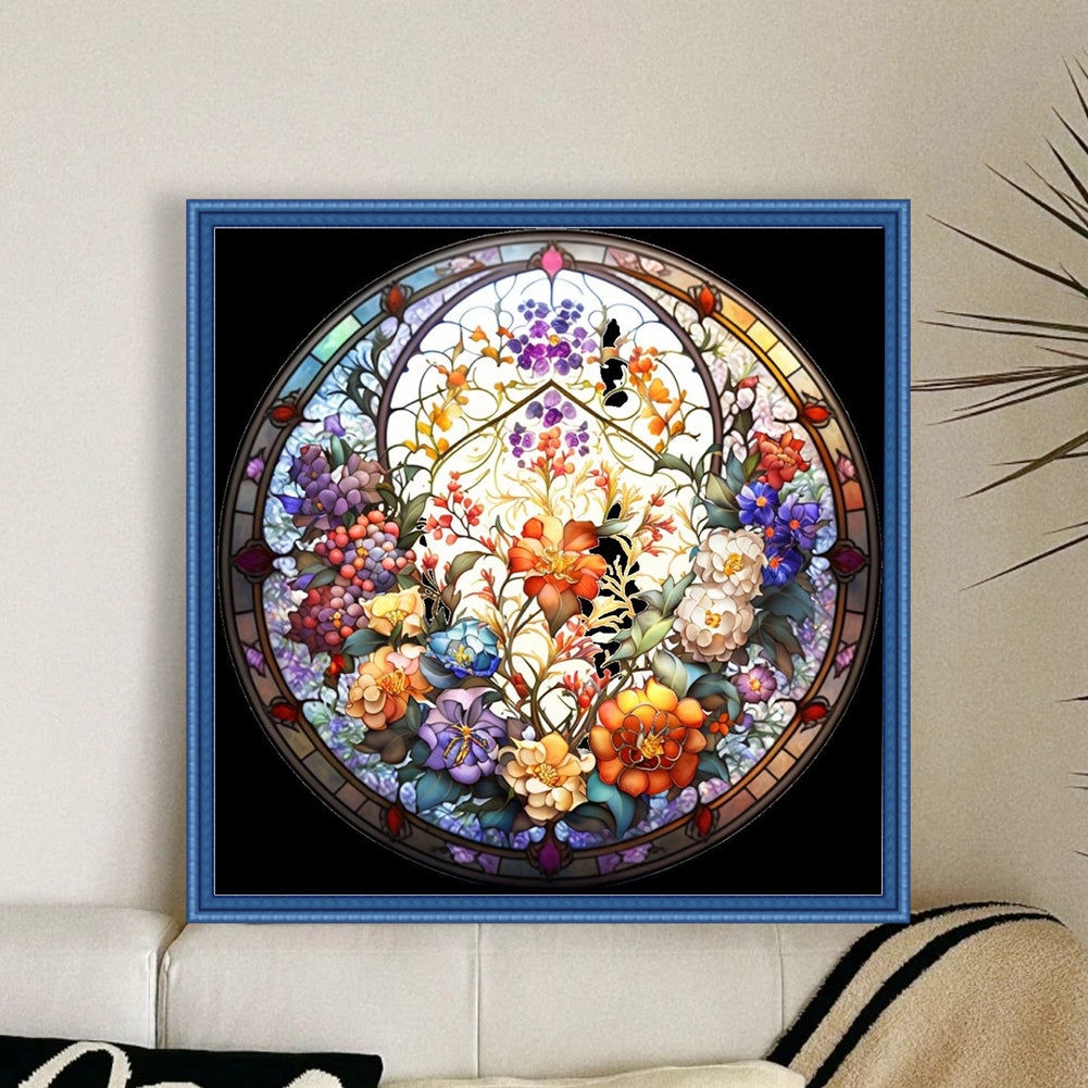 Glass Painting-Flowers - 11CT Stamped Cross Stitch 40*40CM