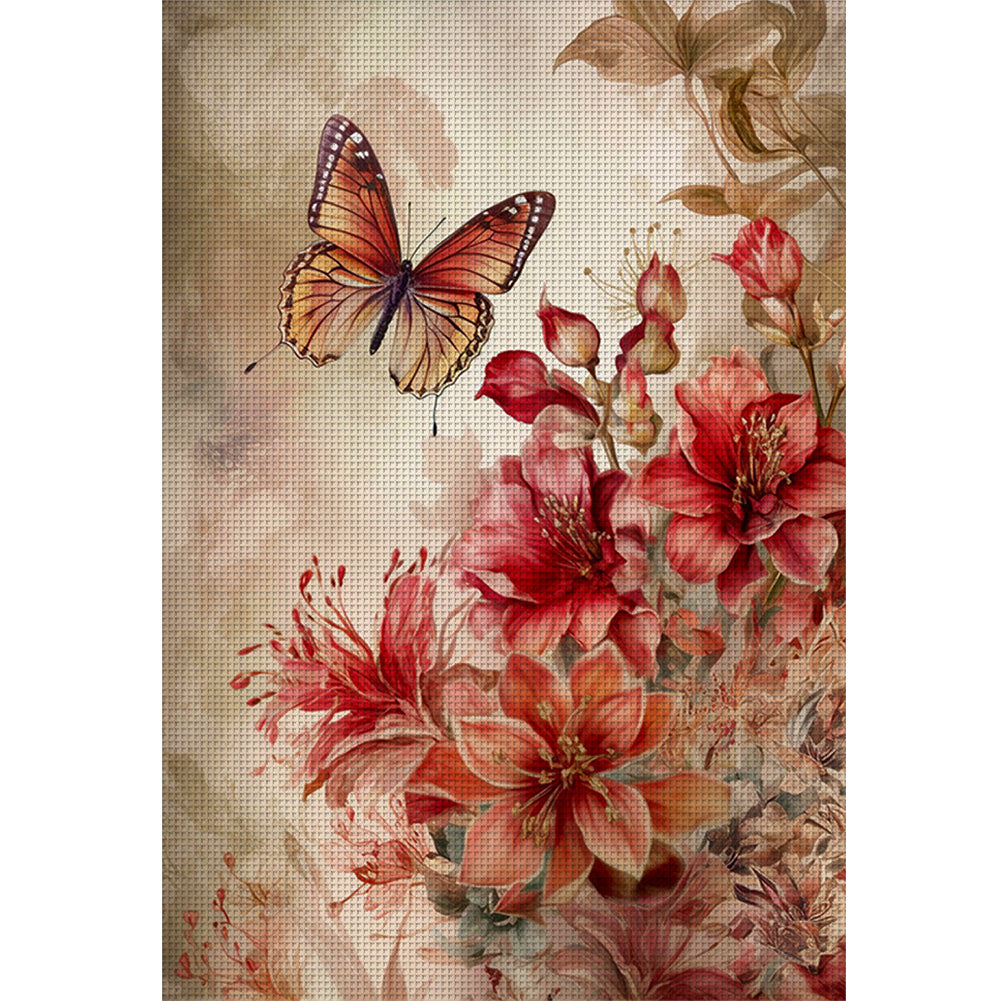 Flowers And Butterflies - 11CT Stamped Cross Stitch 40*60CM