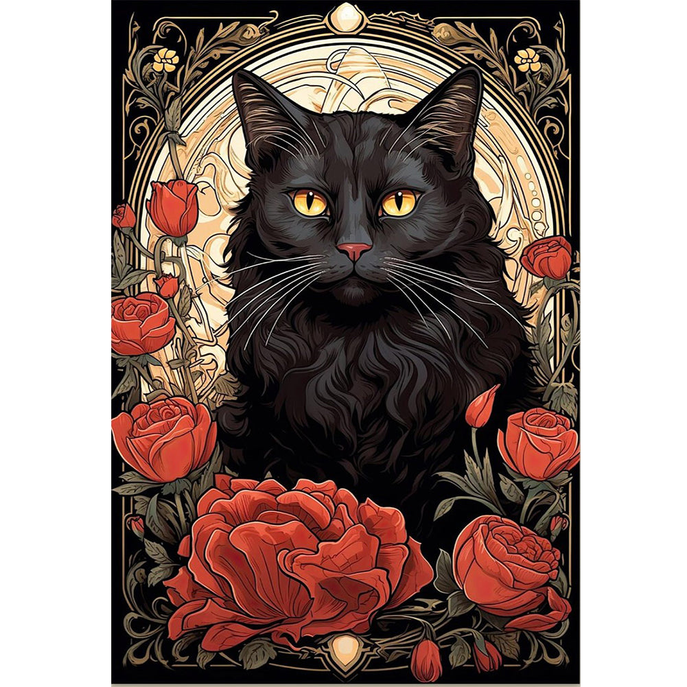 Black Cat And Rose - 11CT Stamped Cross Stitch 40*60CM