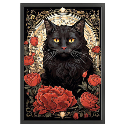 Black Cat And Rose - 11CT Stamped Cross Stitch 40*60CM