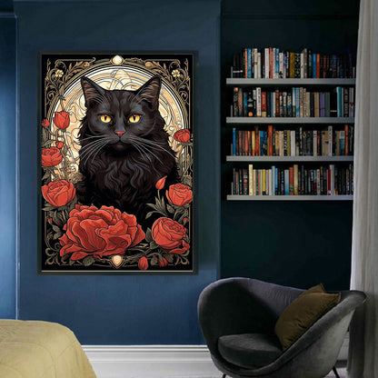 Black Cat And Rose - 11CT Stamped Cross Stitch 40*60CM