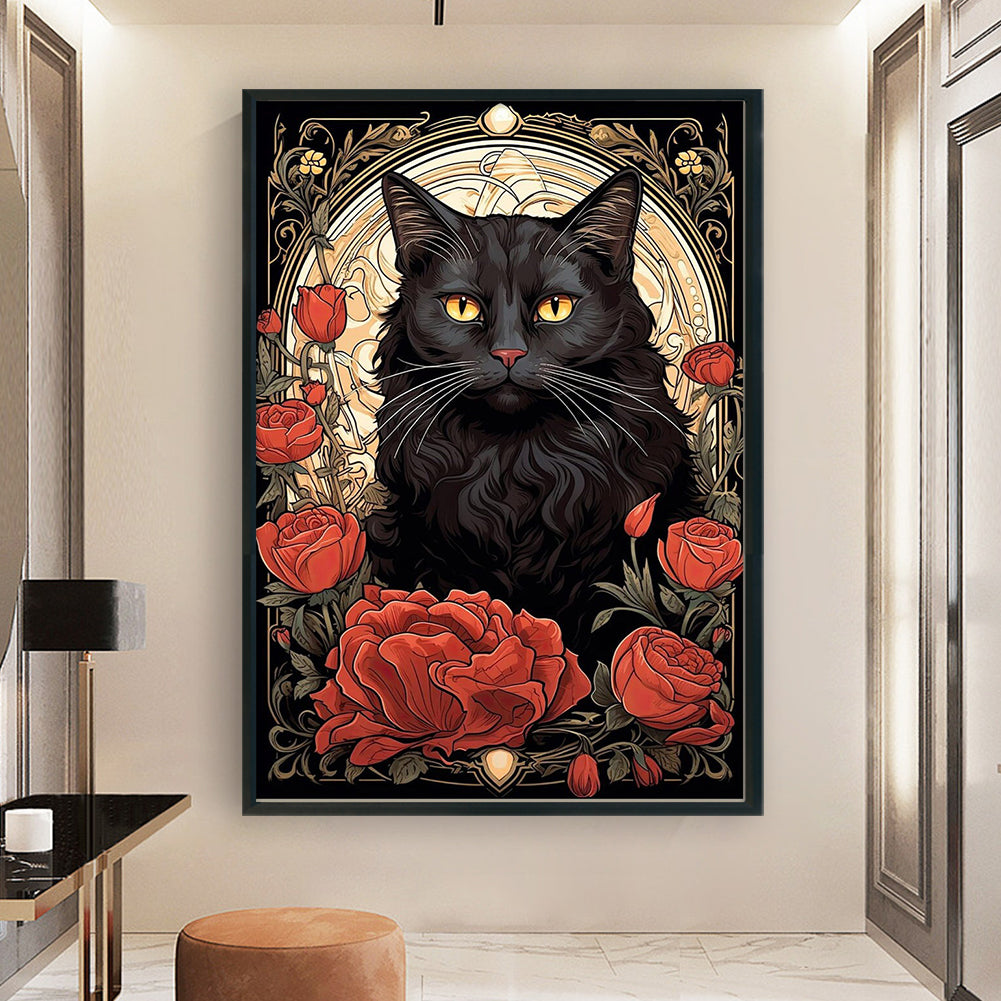 Black Cat And Rose - 11CT Stamped Cross Stitch 40*60CM