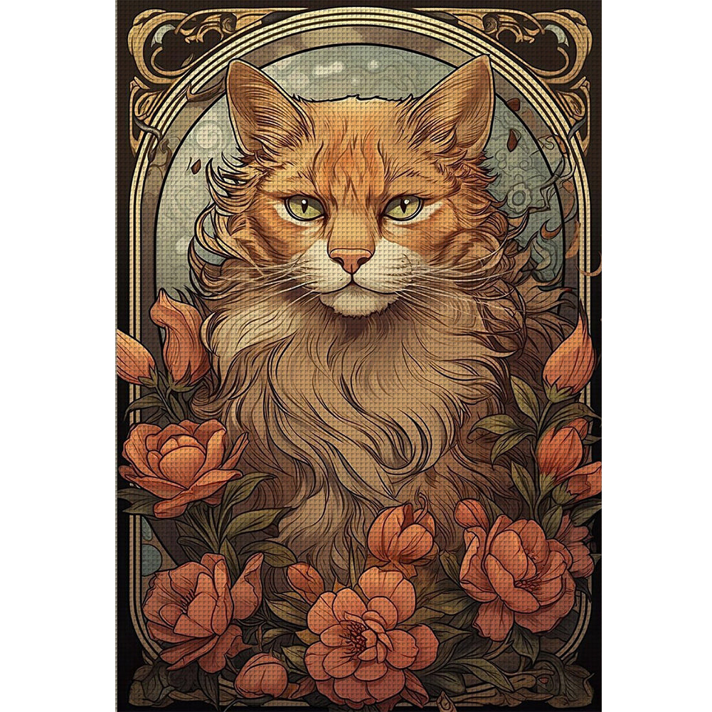 Golden Retriever Cat And Rose - 11CT Stamped Cross Stitch 40*60CM