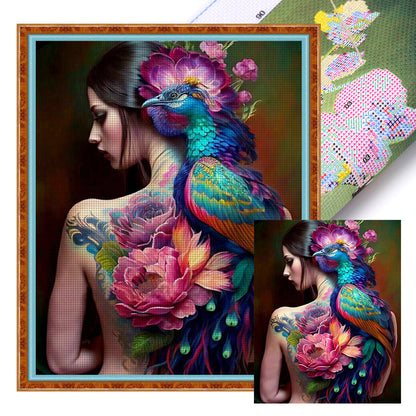 Tattooed Peacock Woman - 11CT Stamped Cross Stitch 40*50CM