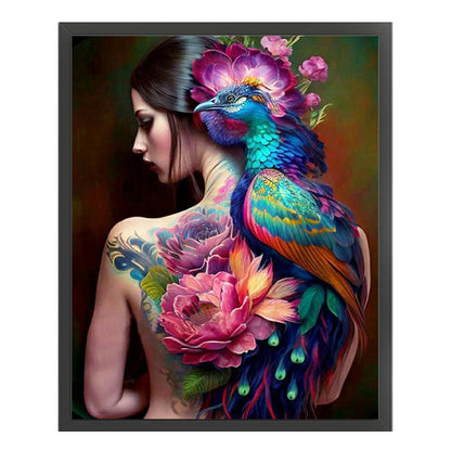 Tattooed Peacock Woman - 11CT Stamped Cross Stitch 40*50CM