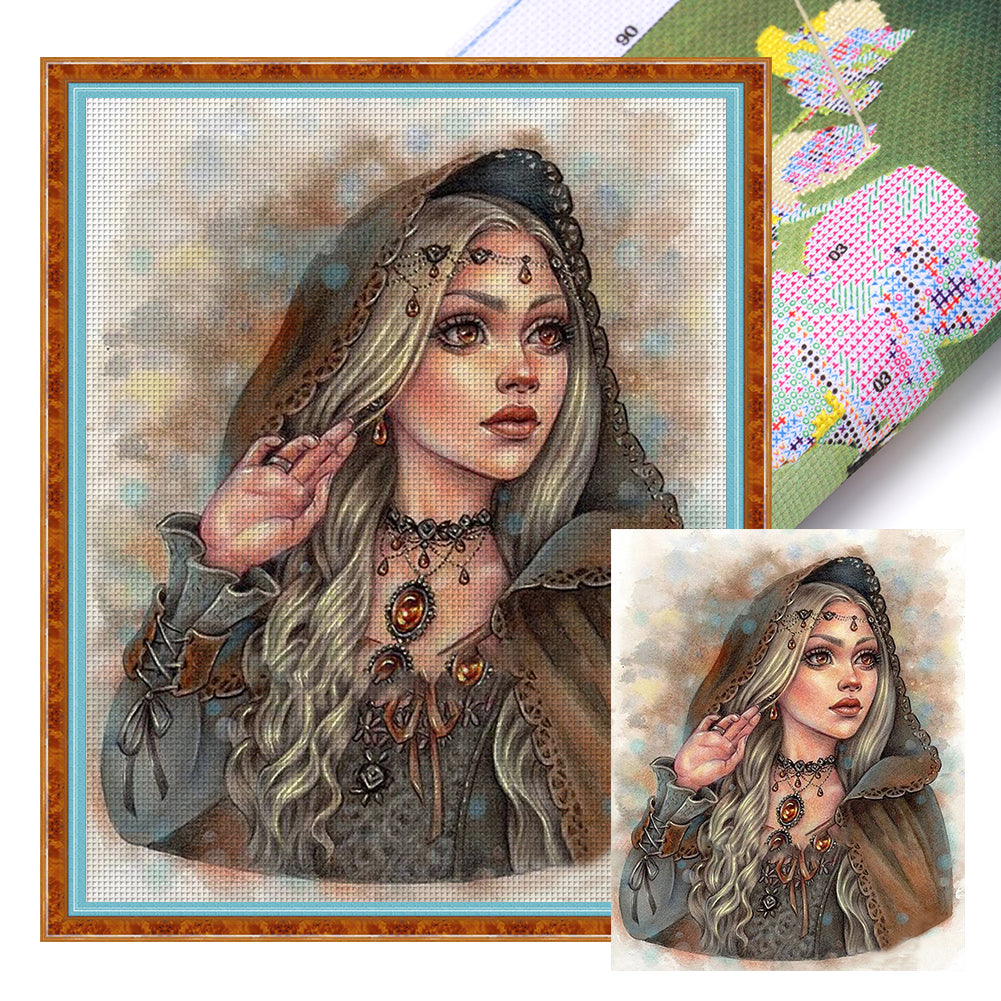 Woman With Cloak - 11CT Stamped Cross Stitch 40*50CM