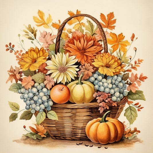 Pumpkin Flower Basket - Full Round Drill Diamond Painting 30*30CM