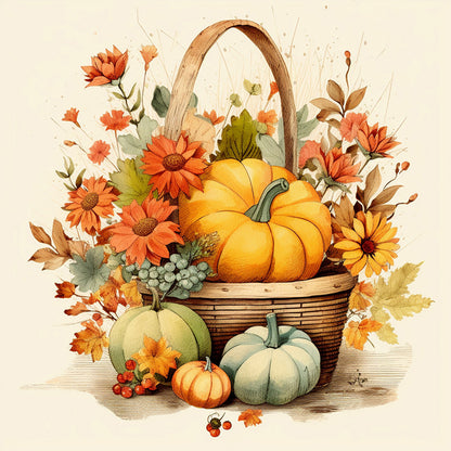 Pumpkin Flower Basket - Full Round Drill Diamond Painting 30*30CM