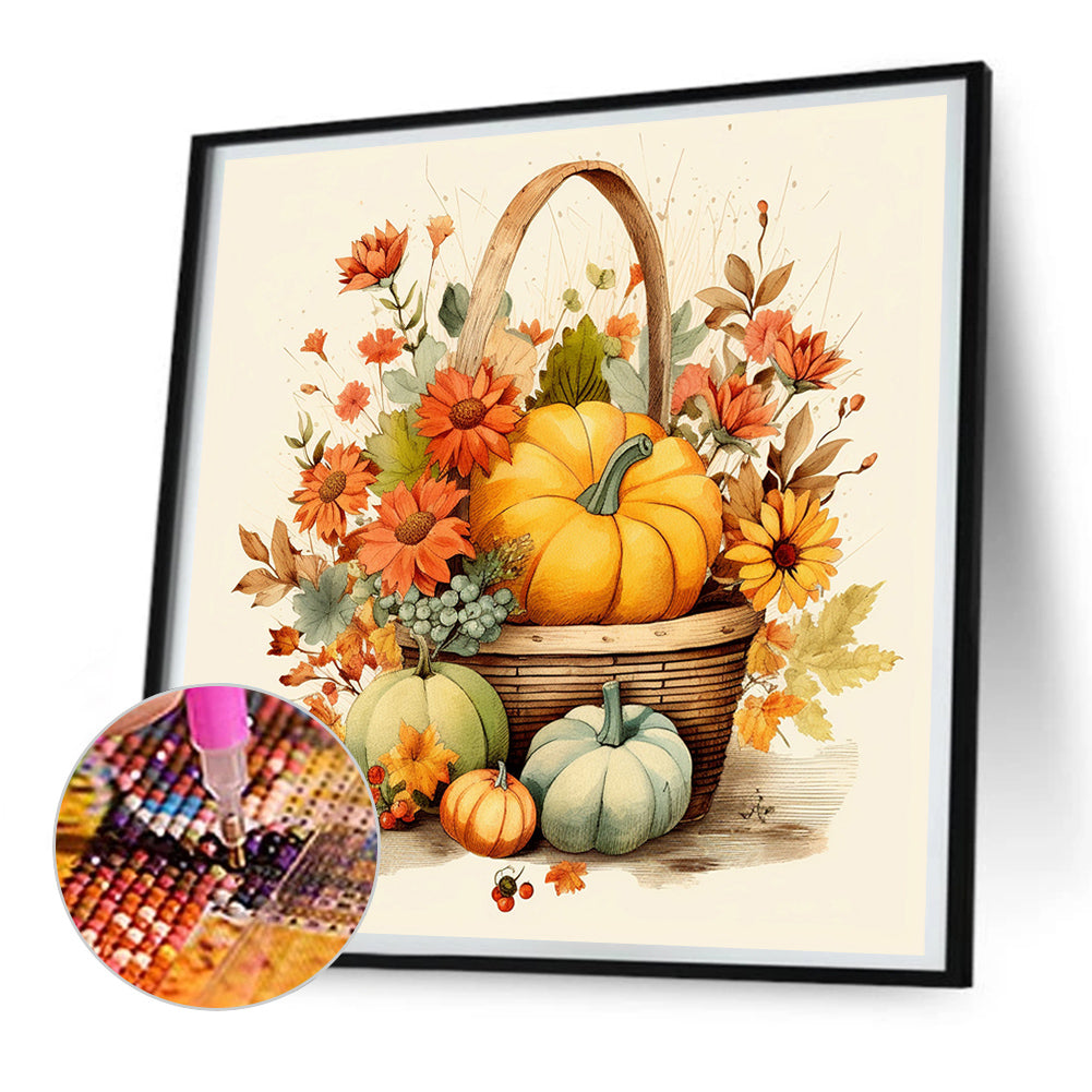 Pumpkin Flower Basket - Full Round Drill Diamond Painting 30*30CM