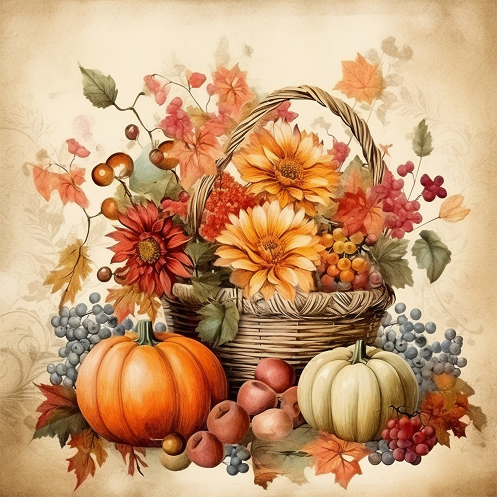 Pumpkin Flower Basket - Full Round Drill Diamond Painting 30*30CM