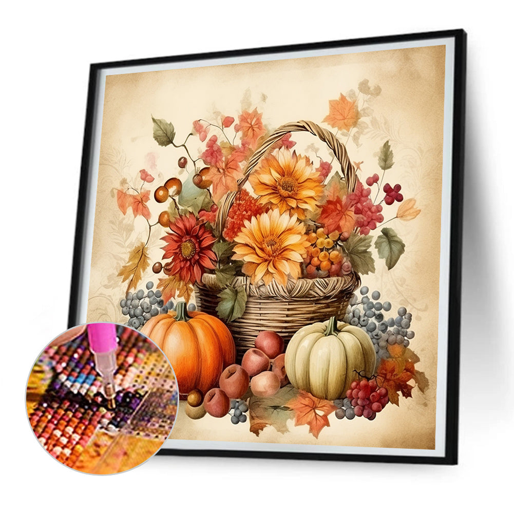 Pumpkin Flower Basket - Full Round Drill Diamond Painting 30*30CM