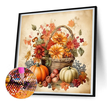 Pumpkin Flower Basket - Full Round Drill Diamond Painting 30*30CM