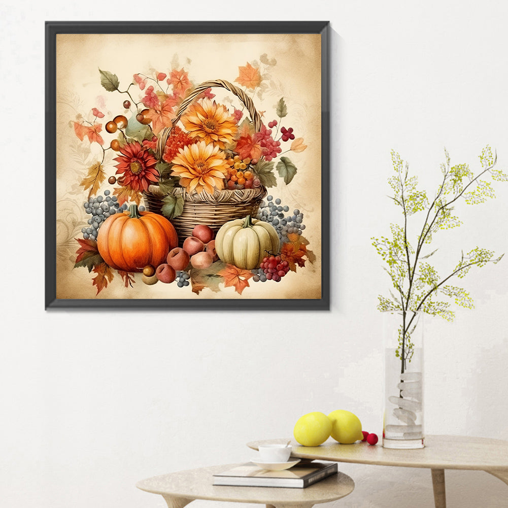 Pumpkin Flower Basket - Full Round Drill Diamond Painting 30*30CM