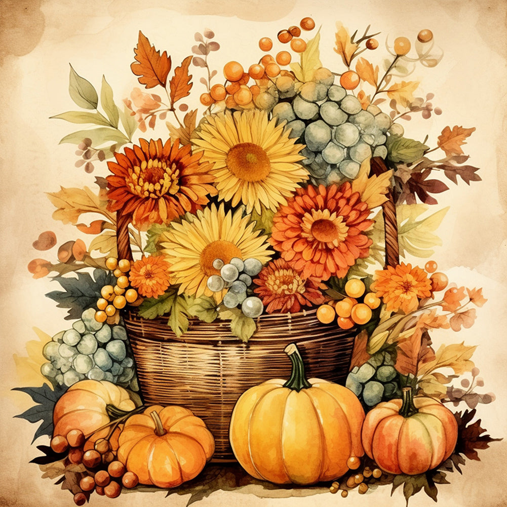 Pumpkin Flower Basket - Full Round Drill Diamond Painting 30*30CM