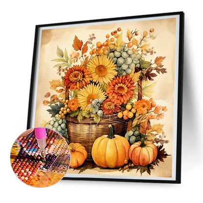 Pumpkin Flower Basket - Full Round Drill Diamond Painting 30*30CM