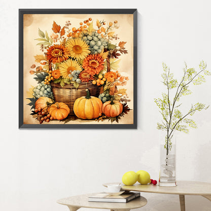 Pumpkin Flower Basket - Full Round Drill Diamond Painting 30*30CM