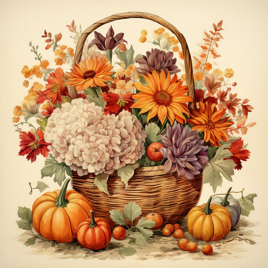 Pumpkin Flower Basket - Full Round Drill Diamond Painting 30*30CM