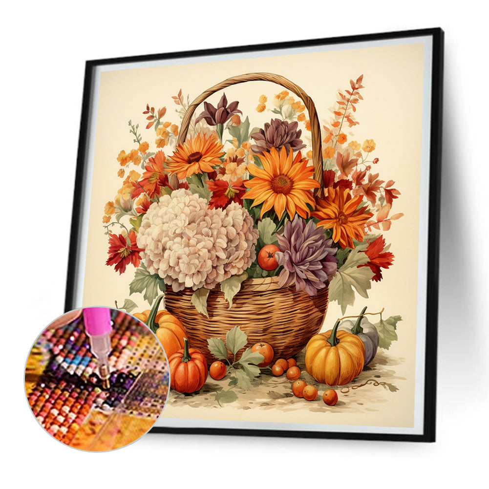 Pumpkin Flower Basket - Full Round Drill Diamond Painting 30*30CM