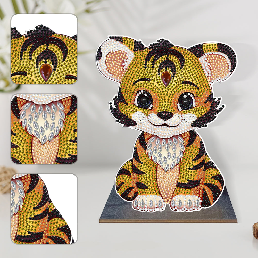 Wooden Desktop Diamond Painting Ornament Diamond Table Decor (Tiger)