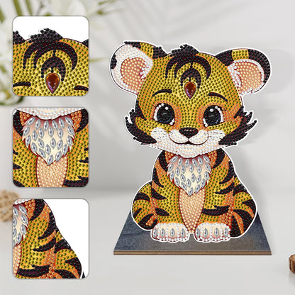 Wooden Desktop Diamond Painting Ornament Diamond Table Decor (Tiger)