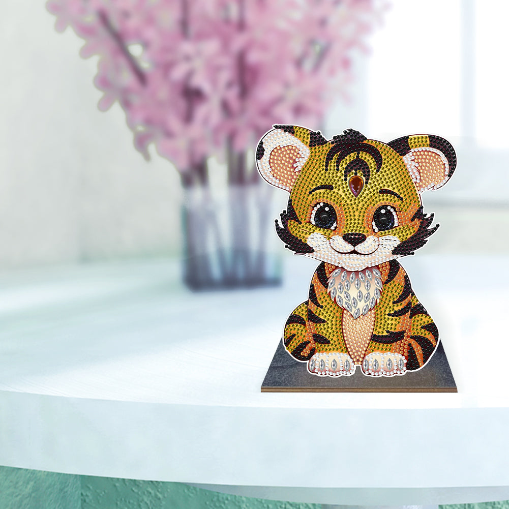 Wooden Desktop Diamond Painting Ornament Diamond Table Decor (Tiger)