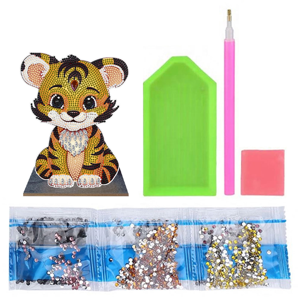 Wooden Desktop Diamond Painting Ornament Diamond Table Decor (Tiger)