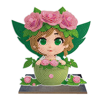 Wooden Desktop Diamond Painting Ornament Diamond Table Decor (Flower Plate Girl)